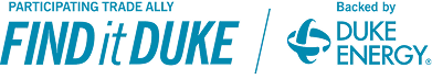 %Imagetitle% | Yellow Dot Heating &Amp; Air Conditioning Logo with text: “Participating Trade Ally FIND it DUKE / Backed by Duke Energy” and the Duke Energy logo on a light background.
